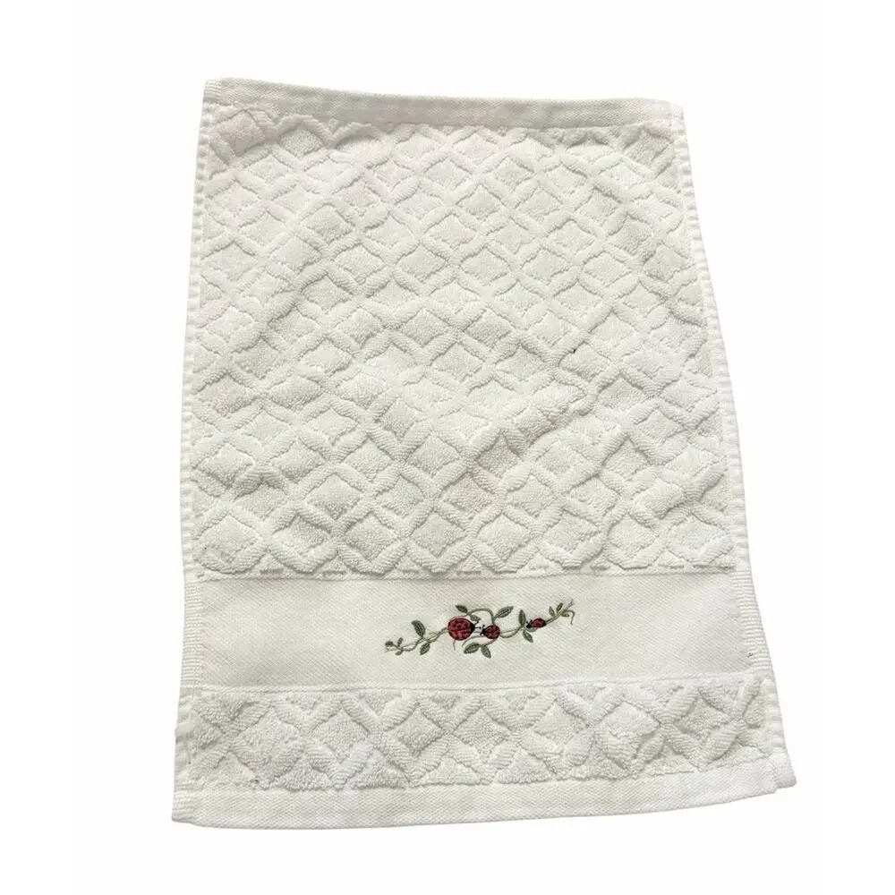 SET Bianca Jacquard Ladybug Fingertip Hand Towels Embroidered Portugal RETIRED
